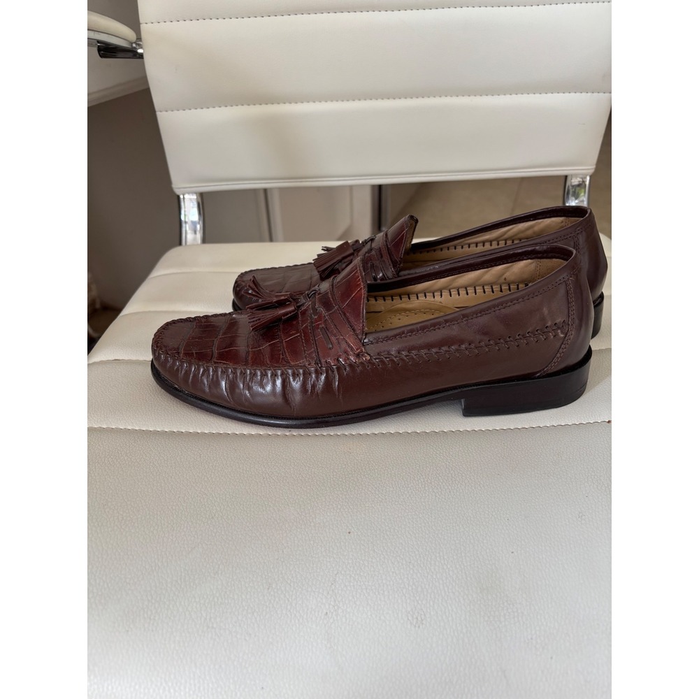 Florsheim Mens 11626 Crocodile Embossed Leather Tassel Loafers Burgundy 9.5 D